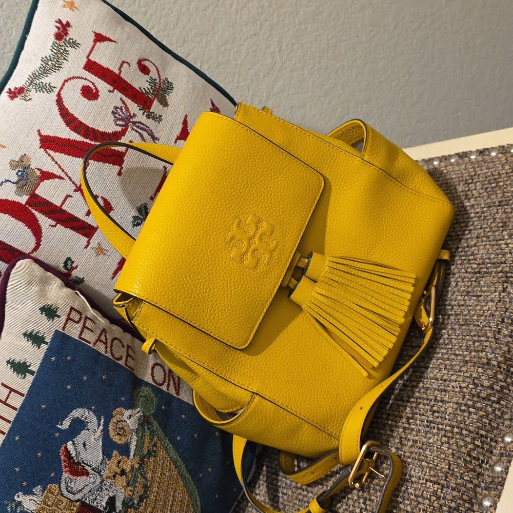 Tory Burch Chic Yellow Leather Backpack with Tassels - Picture 7 of 14